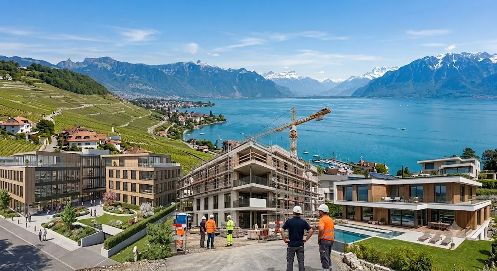 Chantier de construction sur les hauteurs du Léman